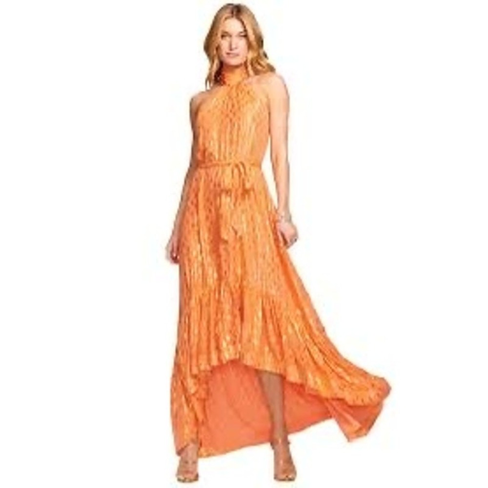 Ramy Brook Kenza Halter Maxi‎ Dress in Peach Geo NWT Size 12 - Picture 3 of 10